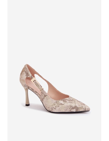 Vinceza Pointed Heels With Cutouts And Gold Buckle 62288 Snake Pattern
