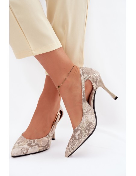 Vinceza Pointed Heels With Cutouts And Gold Buckle 62288 Snake Pattern