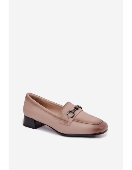 Leather Women's Block Heels Shoes With Decoration Vinceza 39978 Beige