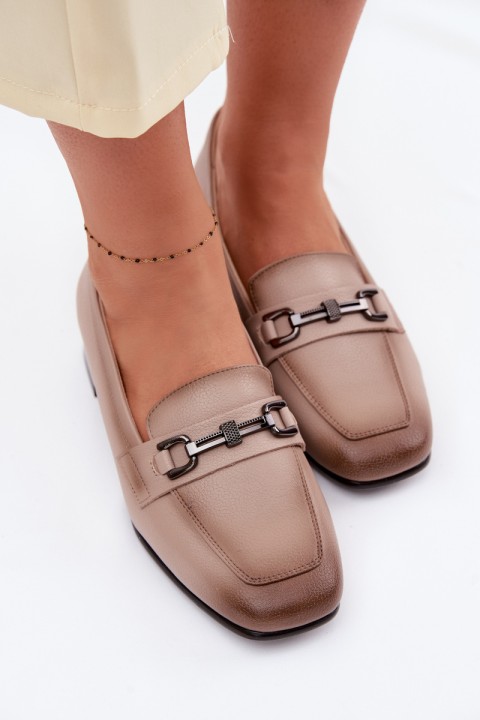 Leather Women's Block Heels Shoes With Decoration Vinceza 39978 Beige