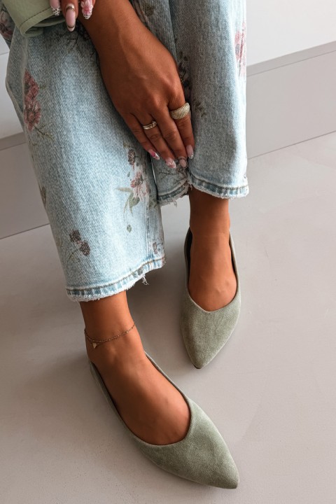 Green Eco Suede Flat Ballerinas Lelisa