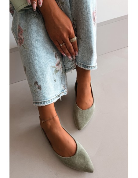 Green Eco Suede Flat Ballerinas Lelisa