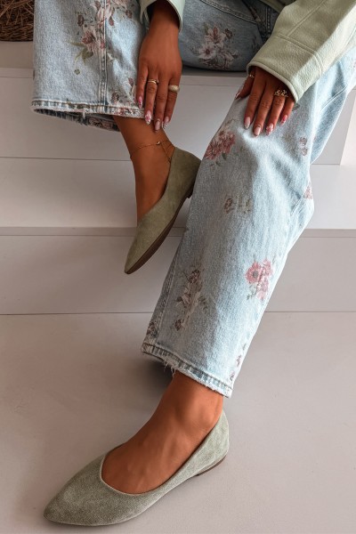 Green Eco Suede Flat Ballerinas Lelisa 2