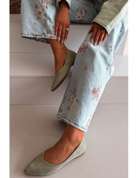 Green Eco Suede Flat Ballerinas Lelisa
