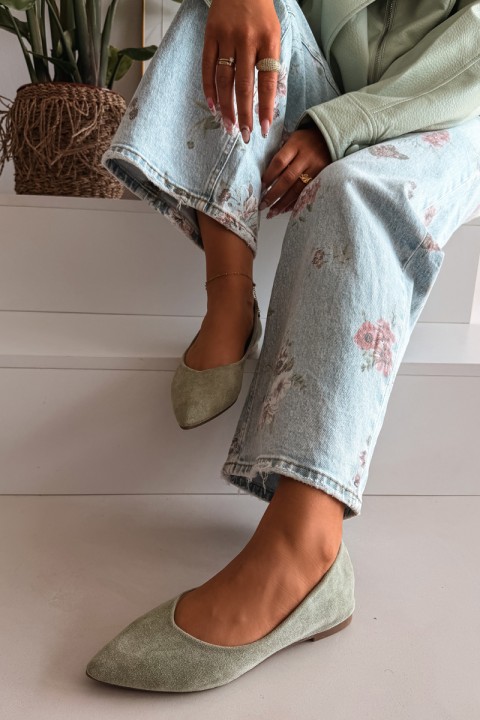 Green Eco Suede Flat Ballerinas Lelisa