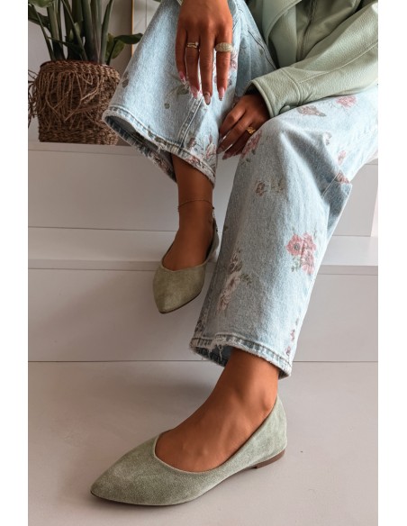 Green Eco Suede Flat Ballerinas Lelisa