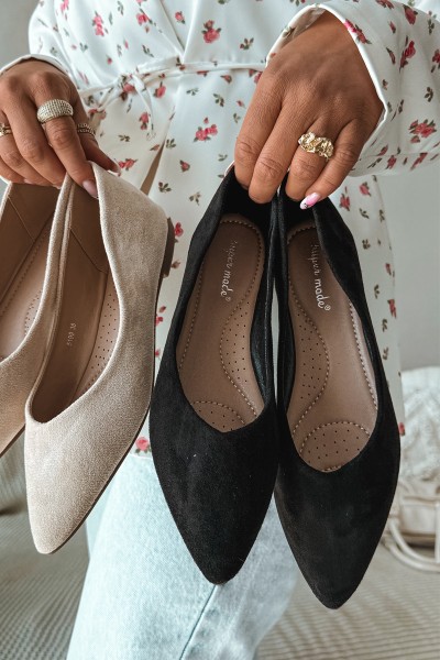 Flat Eco Suede Black Ballerinas Lelisa