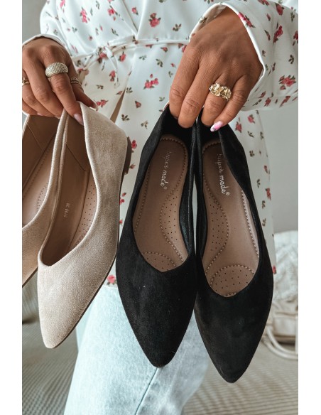 Flat Eco Suede Black Ballerinas Lelisa