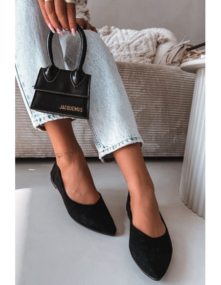 Flat Eco Suede Black Ballerinas Lelisa