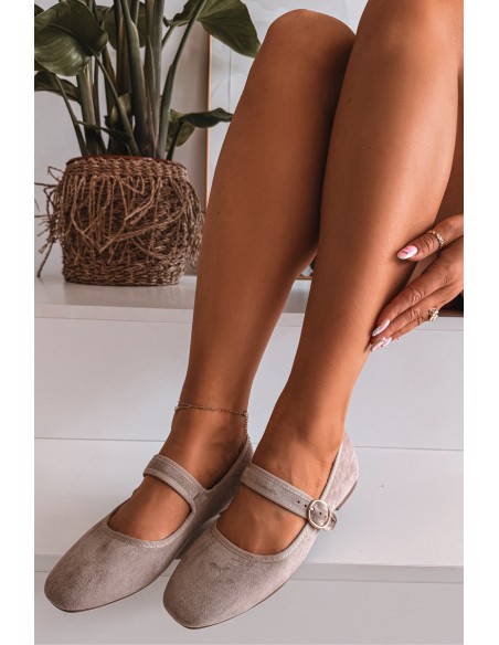 Beige Kelisa Ballet Flats With Strap And Gold Buckle