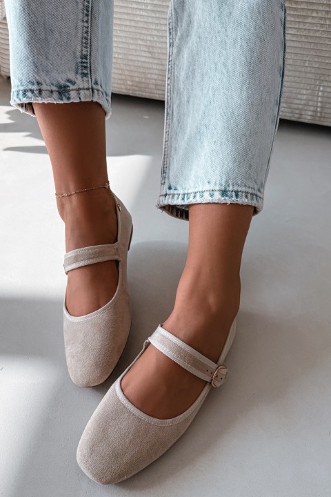 Women's Ballerinas with Strap and Gold Buckle Light Beige Kelisa