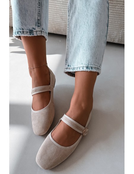 Women's Ballerinas with Strap and Gold Buckle Light Beige Kelisa