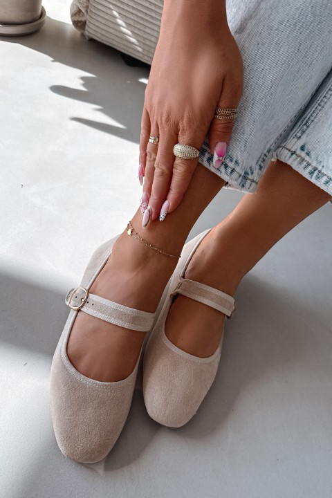 Women's Ballerinas with Strap and Gold Buckle Light Beige Kelisa