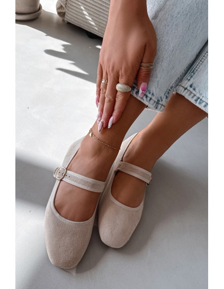 Women's Ballerinas with Strap and Gold Buckle Light Beige Kelisa