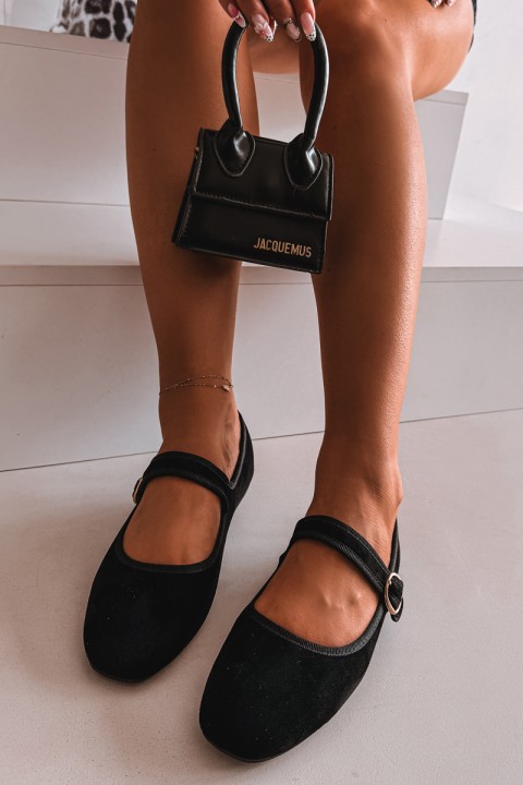 Black Ballerinas With Strap and Gold Buckle Kelisa
