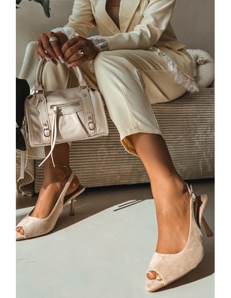 Women's High Heel Eco Suede Beige Sandals Sevina