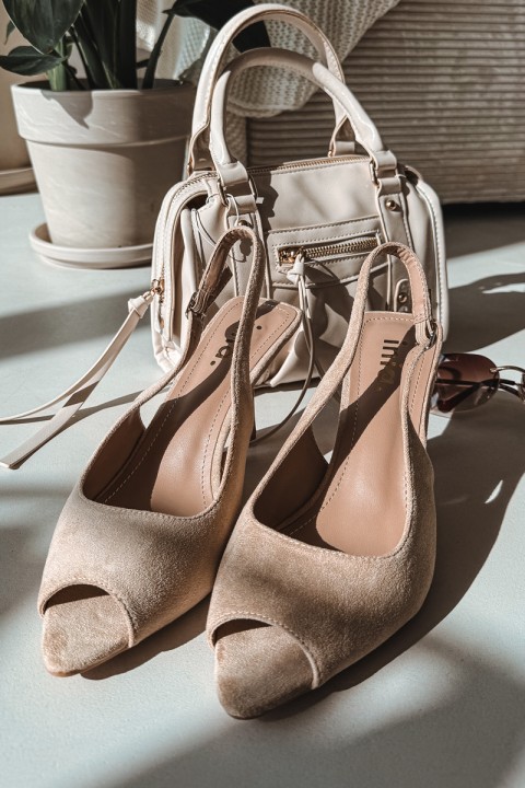 Women's High Heel Eco Suede Beige Sandals Sevina