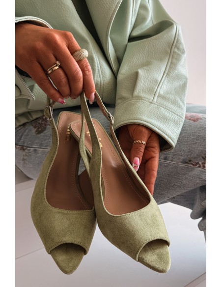 Women's High Heel Eco Suede Green Sandals Sevina