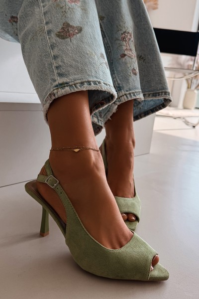 Women's High Heel Eco Suede Green Sandals Sevina 2
