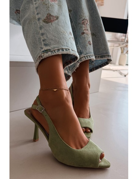 Women's High Heel Eco Suede Green Sandals Sevina