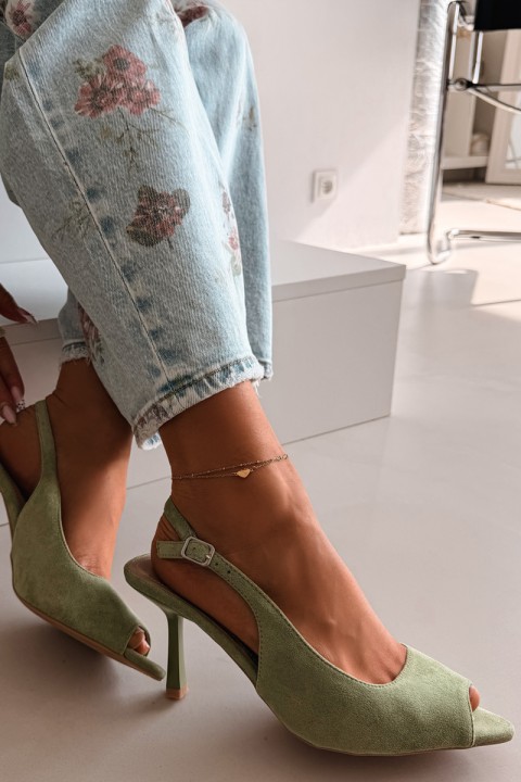 Women's High Heel Eco Suede Green Sandals Sevina