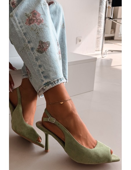 Women's High Heel Eco Suede Green Sandals Sevina