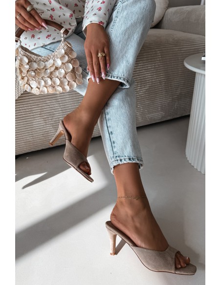 Women's Beige Slim Heeled Sandals Revina