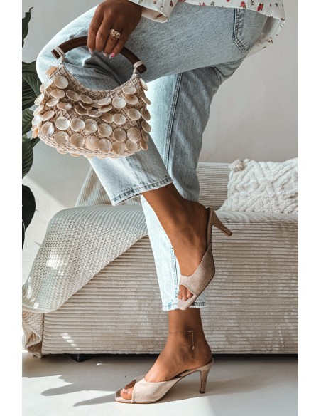 Women's Beige Slim Heeled Sandals Revina