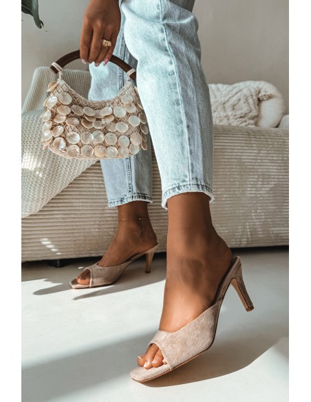 Women's Beige Slim Heeled Sandals Revina