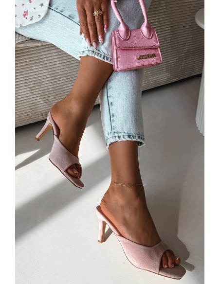 Women's Slim Heeled Pink Slides Revina