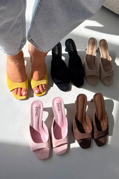 Women's Slim Heeled Yellow Revina Sandals 2