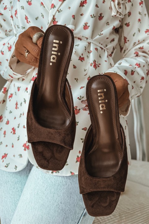 Women's Slim Heeled Chocolate Revina Sandals