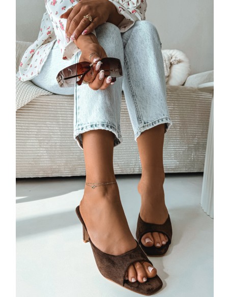 Women's Slim Heeled Chocolate Revina Sandals