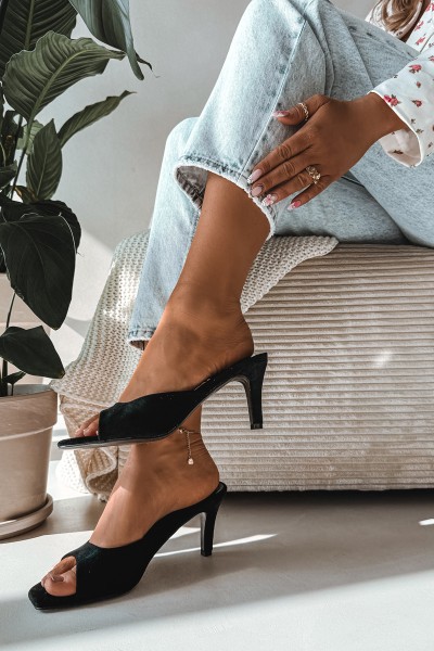 Women's Slim Heeled Black Sandals Revina