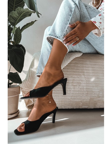 Women's Slim Heeled Black Sandals Revina