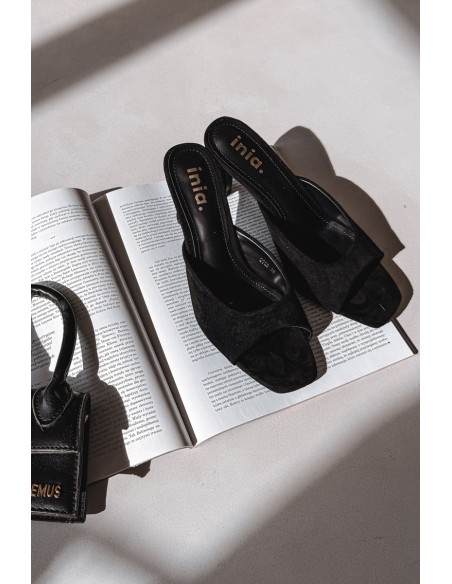 Women's Slim Heeled Black Sandals Revina