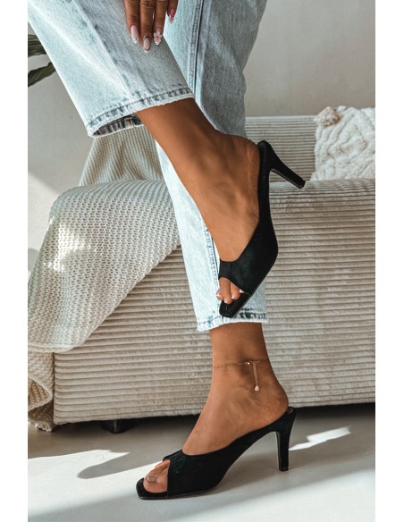 Women's Slim Heeled Black Sandals Revina