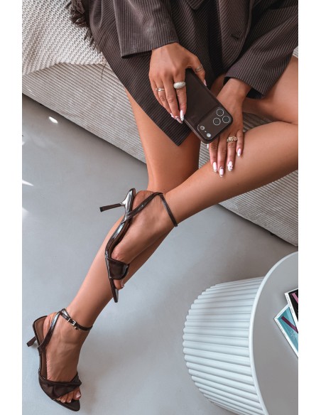 Women's High Heel Sandals Made of Eco Leather Chocolate Sedira