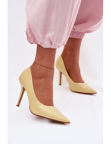 Classic Patent Leather High Heels From Faux Leather Yellow Odira