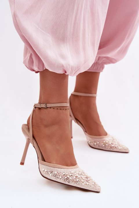 Women's High Heel Sandals Made of Eco Leather Beige Sedira