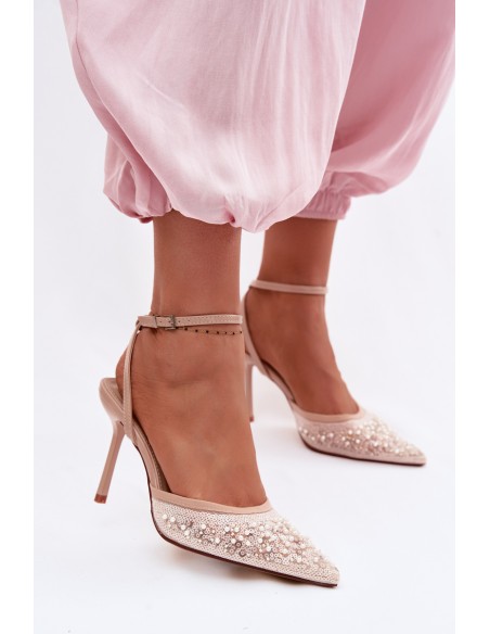 Women's High Heel Sandals Made of Eco Leather Beige Sedira