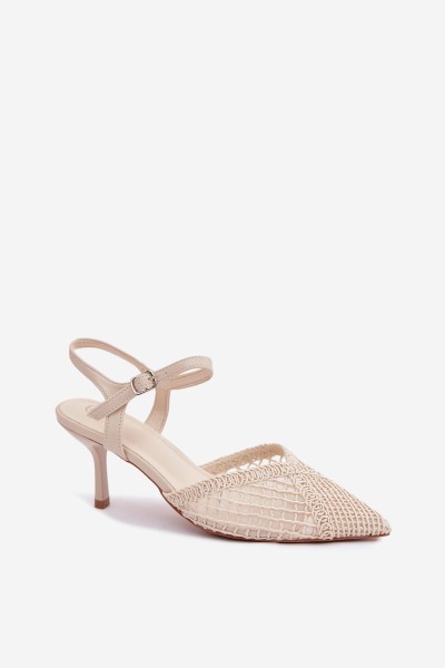 Idira Light Beige Mesh Sandals With Heel Woven 2