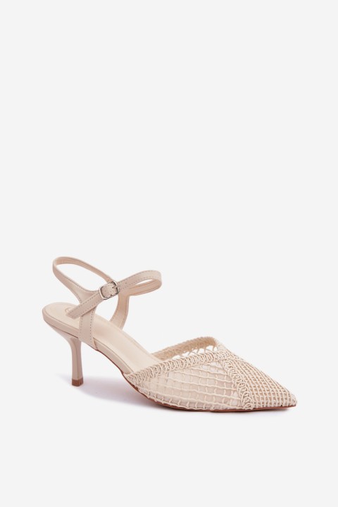 Idira Light Beige Mesh Sandals With Heel Woven