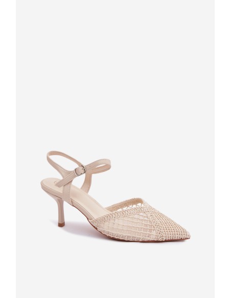 Idira Light Beige Mesh Sandals With Heel Woven