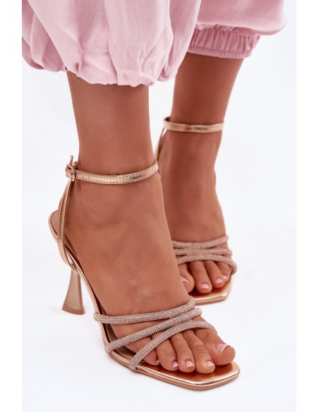 Women's Heeled Sandals With Embellished Straps Champagne Gedira