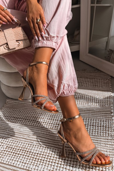 Women's Heeled Sandals With Embellished Straps Champagne Gedira 2