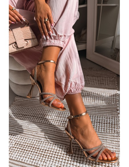 Women's Heeled Sandals With Embellished Straps Champagne Gedira