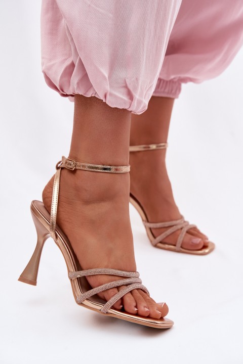 Women's Heeled Sandals With Embellished Straps Champagne Gedira