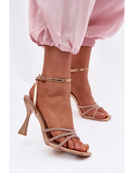 Women's Heeled Sandals With Embellished Straps Champagne Gedira