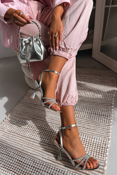 Women's High-Heeled Sandals With Embellished Straps Silver Gedira